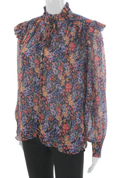 Veronica Beard Women Purple Floral Tie Long Sleeve Blouse Size 4