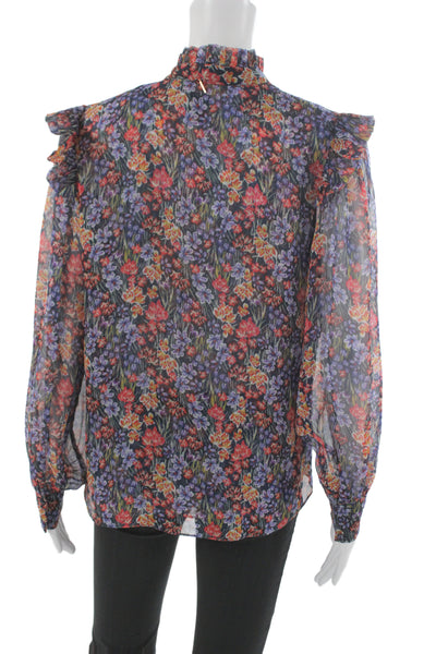 Veronica Beard Women Purple Floral Tie Long Sleeve Blouse Size 4