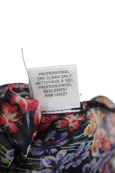 Misa Women Dark Blue Floral High Neck Long Sleeve Button Blouse Size S