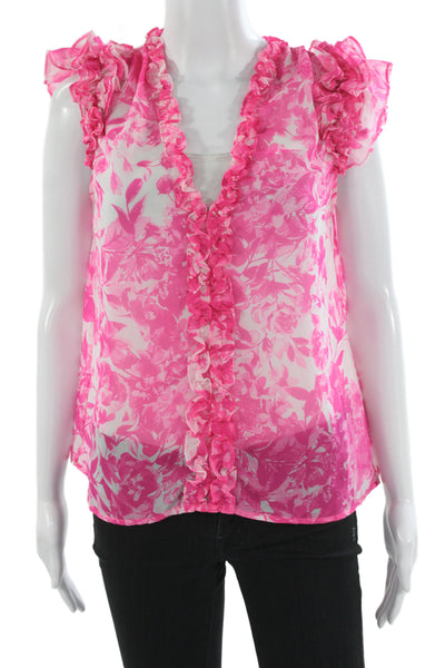 Generation Love Womens Pink Floral V-Neck Button Sleeveless Blouse Size S