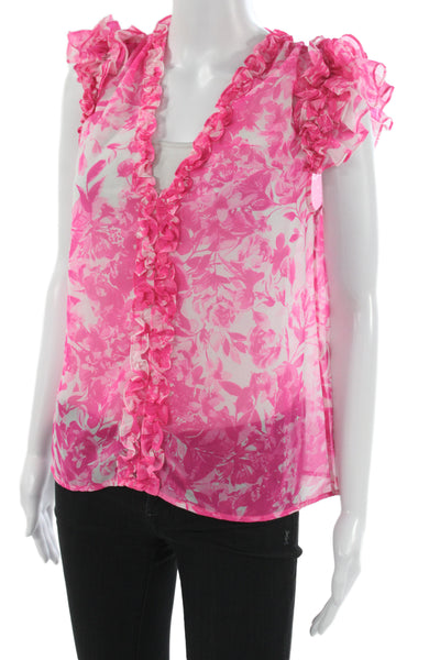 Generation Love Womens Pink Floral V-Neck Button Sleeveless Blouse Size S