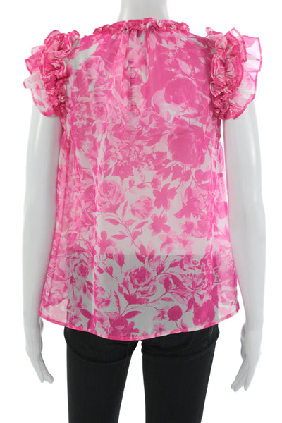 Generation Love Womens Pink Floral V-Neck Button Sleeveless Blouse Size S