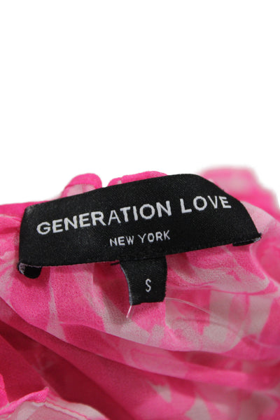 Generation Love Womens Pink Floral V-Neck Button Sleeveless Blouse Size S