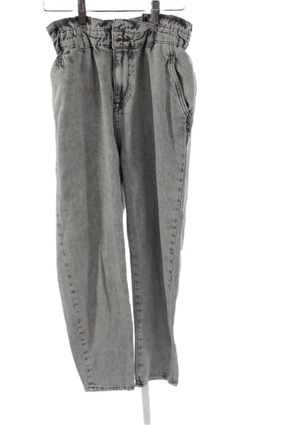 Zara Womens Paperbag Pants Gray High Rise 100% Cotton 25 Inseam Size 4