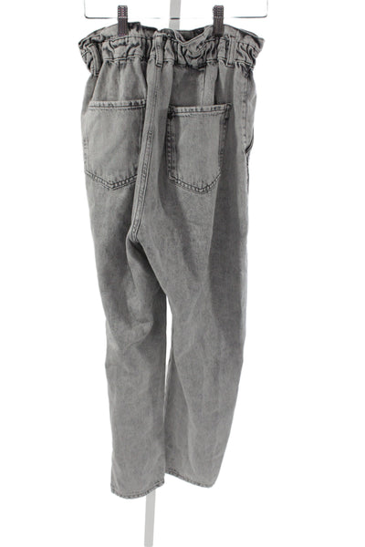 Zara Womens Paperbag Pants Gray High Rise 100% Cotton 25 Inseam Size 4