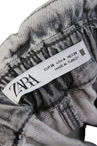 Zara Womens Paperbag Pants Gray High Rise 100% Cotton 25 Inseam Size 4