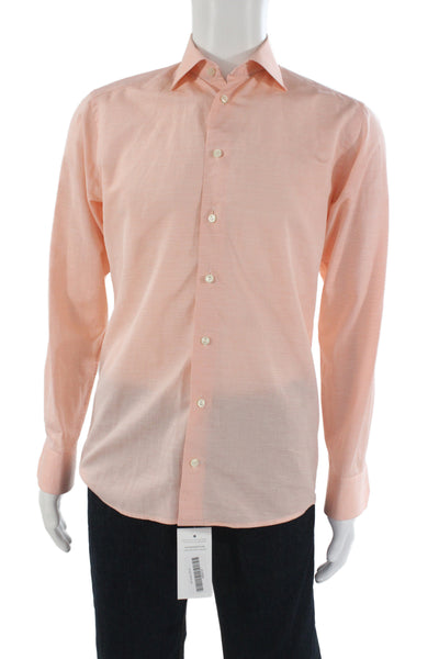 Eton Mens Pink Point Collar Dress Shirt Long Sleeve Cotton Linen Size 15.5