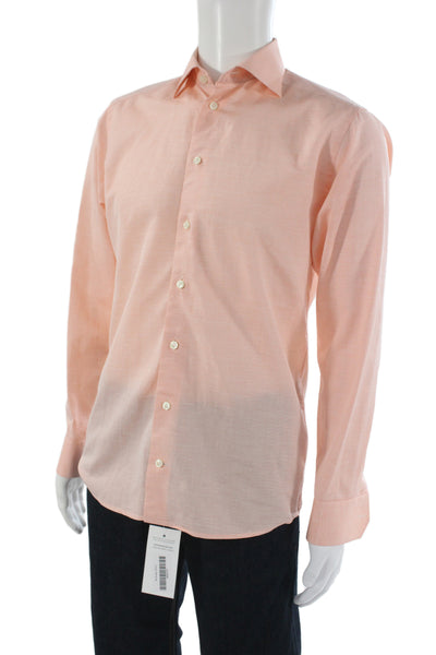 Eton Mens Pink Point Collar Dress Shirt Long Sleeve Cotton Linen Size 15.5