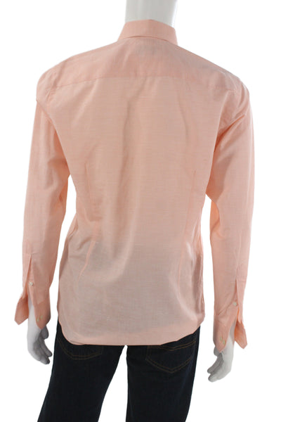 Eton Mens Pink Point Collar Dress Shirt Long Sleeve Cotton Linen Size 15.5