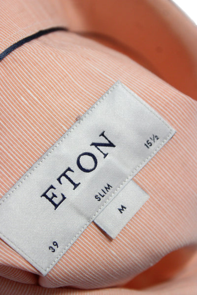Eton Mens Pink Point Collar Dress Shirt Long Sleeve Cotton Linen Size 15.5