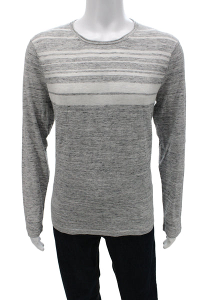 Vince Mens Striped Long Sleeve Crew Neck Cotton Polyester T-Shirt Size L