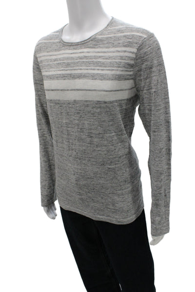 Vince Mens Striped Long Sleeve Crew Neck Cotton Polyester T-Shirt Size L