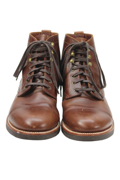 J Crew Mens Lace Up Cap Toe Leather Ankle Boots Brown Size 8.5