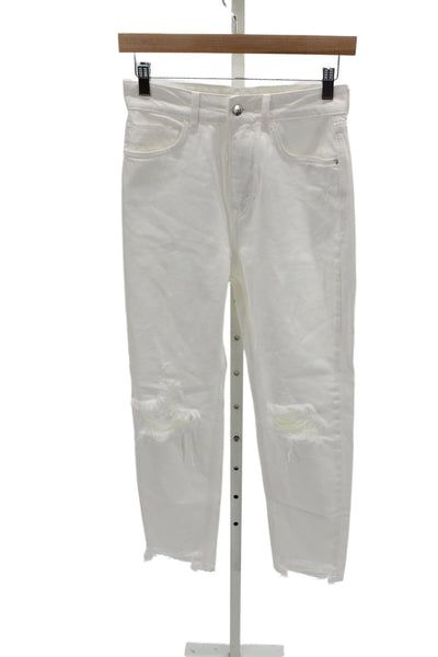 Zara Women Boyfriend Mom High Rise White Jeans Button Cotton Size 2