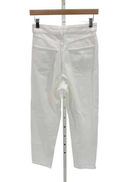 Zara Women Boyfriend Mom High Rise White Jeans Button Cotton Size 2