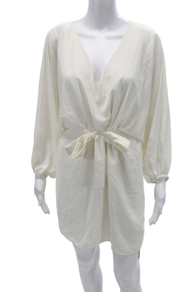 Amanda Uprichard Women White V-Neck Long Sleeve Mini Kaftan Dress Size S