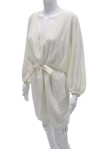 Amanda Uprichard Women White V-Neck Long Sleeve Mini Kaftan Dress Size S