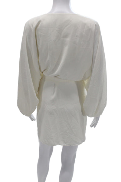 Amanda Uprichard Women White V-Neck Long Sleeve Mini Kaftan Dress Size S