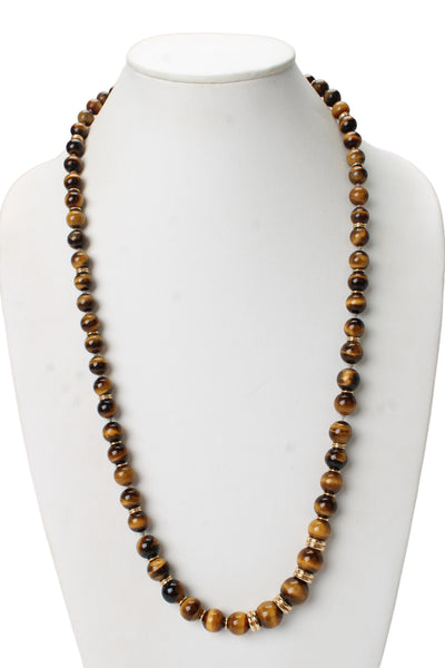 Designer Womens 13K Gold Tigers Eye Graduated Bead Strand Necklace 30" 128g