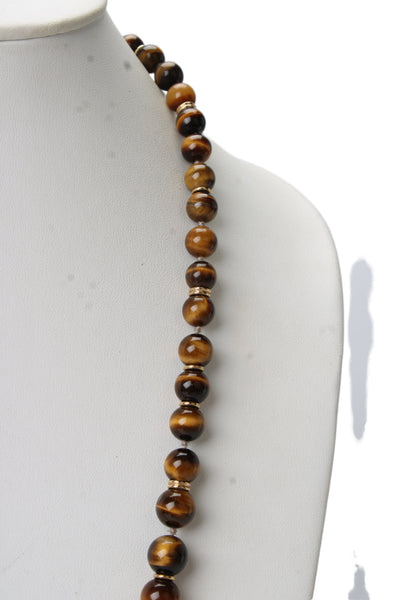 Designer Womens 13K Gold Tigers Eye Graduated Bead Strand Necklace 30" 128g