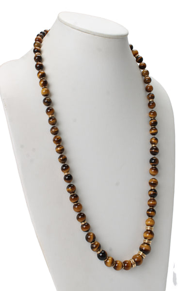 Designer Womens 13K Gold Tigers Eye Graduated Bead Strand Necklace 30" 128g