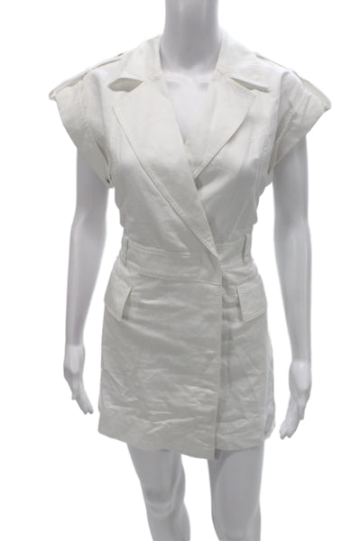 A.L.C. Womens Collared White Jumpsuit Cotton Linen Knee Length Size 6