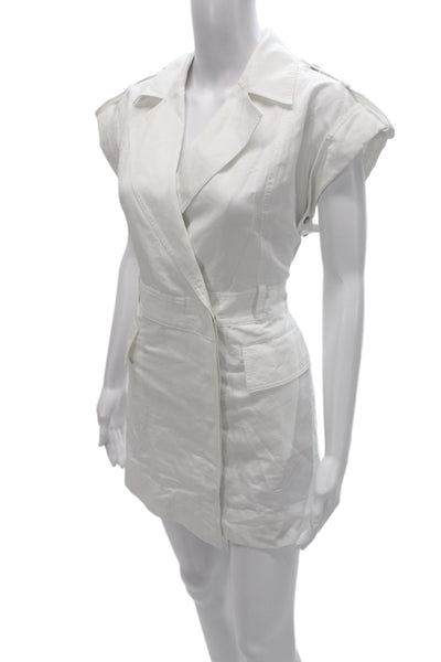 A.L.C. Womens Collared White Jumpsuit Cotton Linen Knee Length Size 6