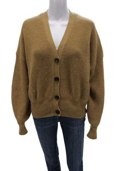 A.L.C. Unisex Cardigan Brown Merino Wool V Neck Button Long Sleeve Size S