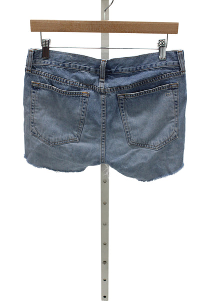 Rag & Bone Unisex Light Blue 100% Cotton Solid Button Shorts Size 25
