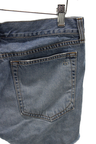 Rag & Bone Unisex Light Blue 100% Cotton Solid Button Shorts Size 25