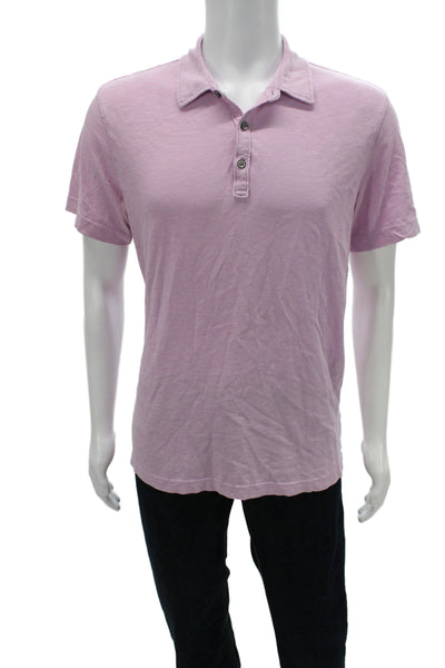Robert Barakett Mens Point Collar Polo Pink Cotton Short Sleeve Size M