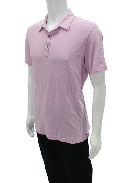 Robert Barakett Mens Point Collar Polo Pink Cotton Short Sleeve Size M