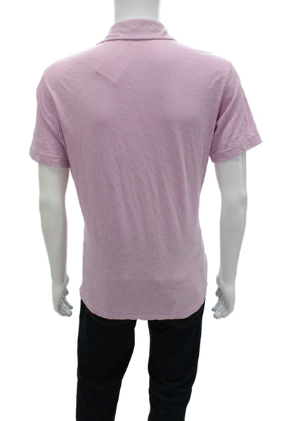 Robert Barakett Mens Point Collar Polo Pink Cotton Short Sleeve Size M