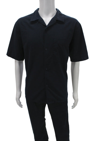 Lululemon Mens Dark Blue Cotton Short Sleeve Collared Button-Up Shirt Size M