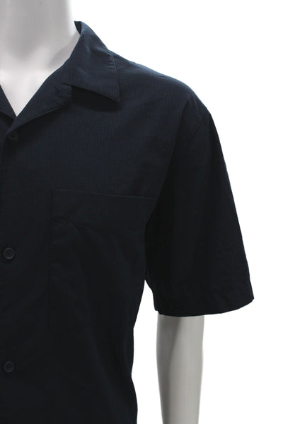 Lululemon Mens Dark Blue Cotton Short Sleeve Collared Button-Up Shirt Size M