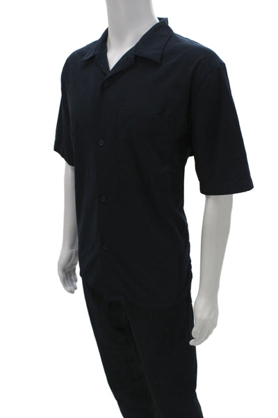 Lululemon Mens Dark Blue Cotton Short Sleeve Collared Button-Up Shirt Size M