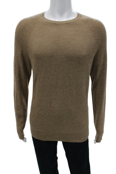 Patrick Assaraf Mens Pullover Sweater Merino Wool Crewneck Beige Size M