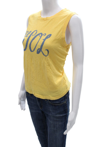 Mother Womens Basic Sleeveless Tank Yellow Graphic Crew Neck Cotton Size S