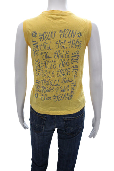 Mother Womens Basic Sleeveless Tank Yellow Graphic Crew Neck Cotton Size S
