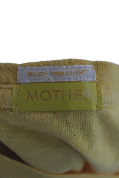 Mother Womens Basic Sleeveless Tank Yellow Graphic Crew Neck Cotton Size S