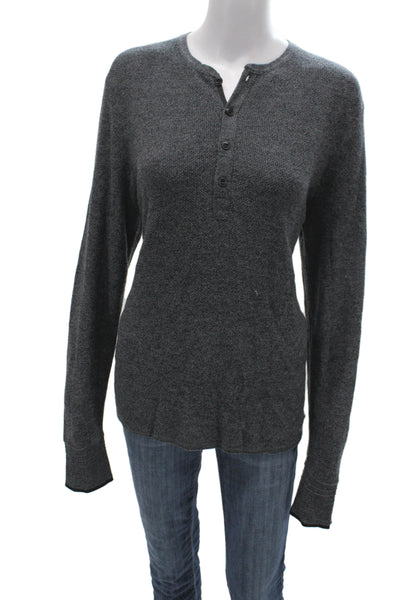 Rag & Bone Womens Henley Merino Wool Pullover Dark Gray Size L