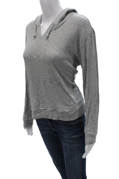 Skin Women Pullover Hoodies Gray V-Neck Drawstring Long Sleeve Size 2