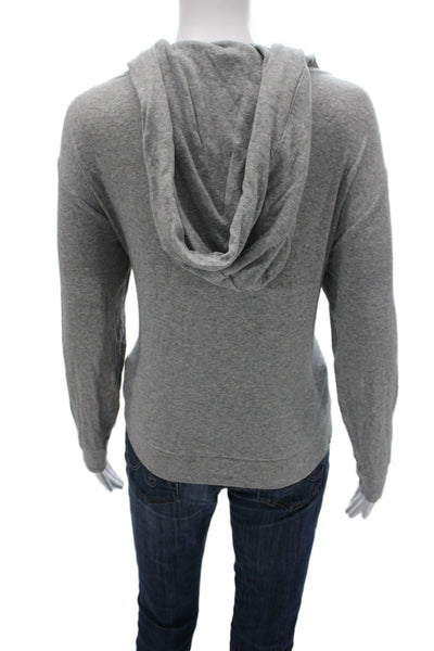 Skin Women Pullover Hoodies Gray V-Neck Drawstring Long Sleeve Size 2