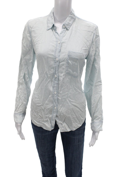 Rails Womens Light Blue Collared Basic Button-Up Top Long Sleeve Tencel Size S