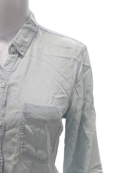 Rails Womens Light Blue Collared Basic Button-Up Top Long Sleeve Tencel Size S