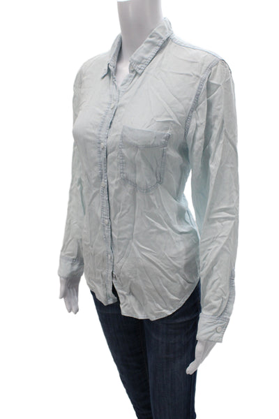 Rails Womens Light Blue Collared Basic Button-Up Top Long Sleeve Tencel Size S