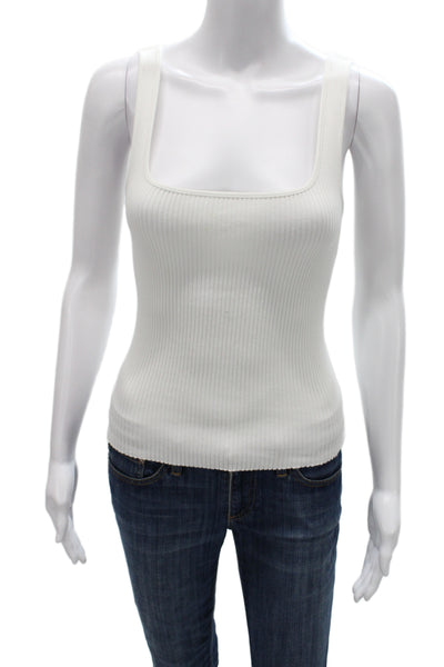 Vince Women Basic White Sleeveless Square Neck Tank Petite Size S