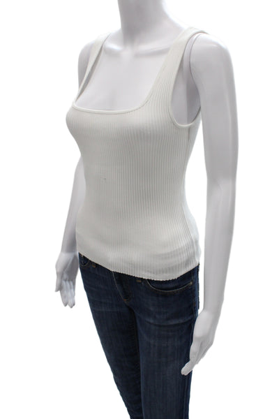 Vince Women Basic White Sleeveless Square Neck Tank Petite Size S