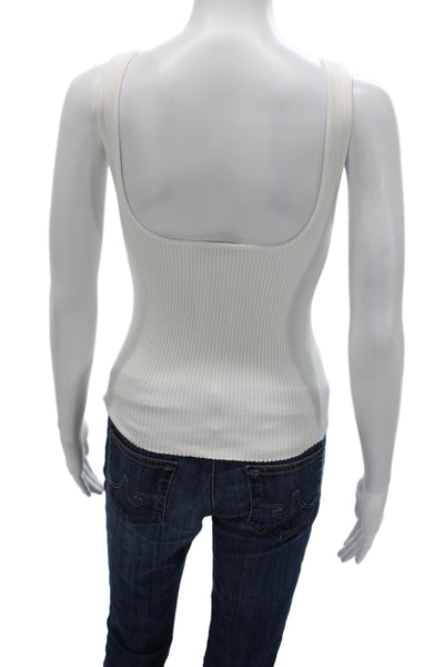 Vince Women Basic White Sleeveless Square Neck Tank Petite Size S