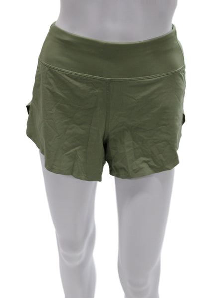 Athleta Unisex Army Green Athletic Zip Shorts Poly Spandex Size S